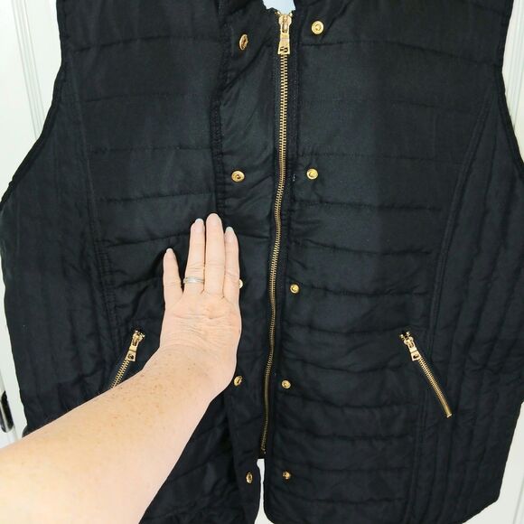 Style&co. Black Quilted Puffer Vest Women's Size 3X Gold Snaps & Zipper Everyday - Picture 4 of 13